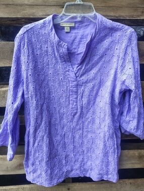 Appleseed's Lavender Eyelet Linen Tunic Top